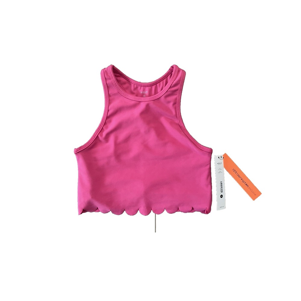 NWT Aqua Athletics Women's Size XS Crop Pink Scallop Edge Tank Bra Retail $58